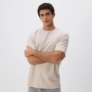 Pánské tričko Reserved - T-shirt comfort s příměsí lnu - béžová - 456EF-08X - 456EF-08X-M