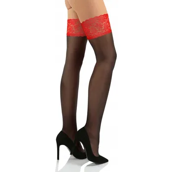 Dámské punčochy Samodržící punčochy Sesto Senso 15 DEN s krajkou, velikost M/L, černo-červené