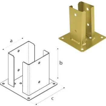 Tesařské kování DOMAX PSPD šroubovací patka sloupku se čtvercovou základnou Galvanický zinek žlutý (ZNZ) PSPD 70 - 72 x 150 x 150 x 2.0 mm (1 ks)