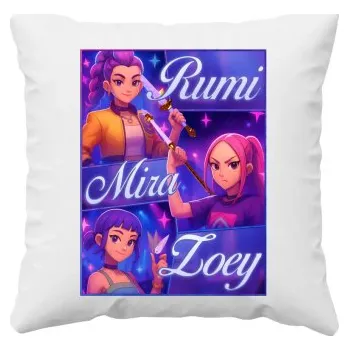 Žertovný předmět Tričkový.cz - Rumi, Mira a Zoey - Huntrix - polštář s potiskem pro fanoušky filmu KPop Demon Hunters