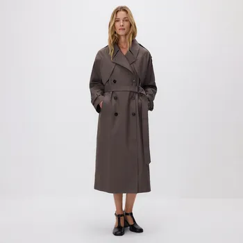 Dámský kabát Reserved - Dvouřadý trenčkotový kabát s páskem - šedobéžová - 033HV-74X - 033HV-74X-M