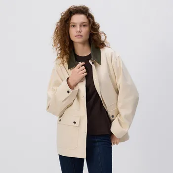 Reserved - Džínová bunda s kontrastním límcem - krémová - 596HV-01J - 596HV-01J-XS