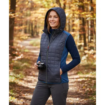 Dámská vesta JAMES & NICHOLSON Vesta MARLY LADY s kapucí, různé barvy Velikost XL royal-melange/anthracite-melange