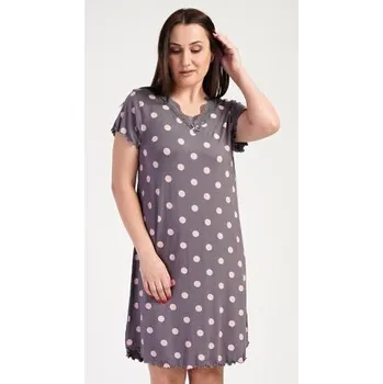 Dámská noční košile Dámská noční košile s krátkým rukávem Vienetta Secret Puntík hnědá 3XL