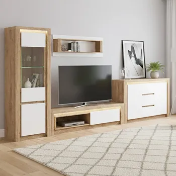 Obývací stěna Obývací stěna LIVINIO | 4 díly | 376,5 cm | sestava C | V CENĚ LED LIŠTY | ribbeck/bílá lesk