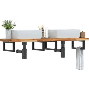 Koupelnový nábytek Deska pod umyvadlo nástěnná ocel a masivní akáciové dřevo Hnědá 3302757