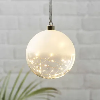 Svítidlo STAR TRADING Glow LED dekorační koule matná/čirá, Ø 15 cm - délka napájecího kabelu 300 cm mražené sklo, průhledné, stříbrné 30 LED