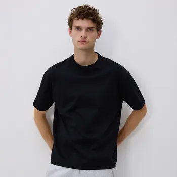 Reserved - Boxy tričko z marcerované bavlny - černý - 254FP-99X - 254FP-99X-S