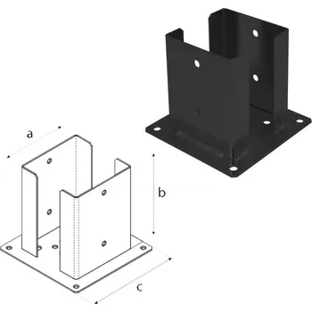 Tesařské kování DOMAX PSPD šroubovací patka sloupku se čtvercovou základnou Nastříkaný práškovou barvou černé (C) PSPD 70 - 72 x 150 x 150 x 2.0 mm (1 ks)