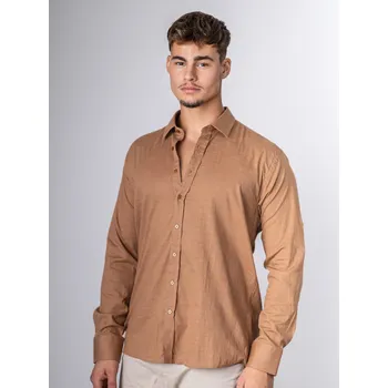 Pánská košile Pánská košile s dlouhým rukávem K02 v camel barvě, VELIKOST M