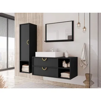 Koupelnový nábytek Koupelnový nábytek Gewiro, Barva: černý mat, Sifon k umyvadlu: ne, Umyvadlo: ano, Baterie: ne MIRJAN 5903211461453