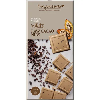 Čokoláda Benjamissimo Bílá čokoláda s kousky surového kakaa, 70g