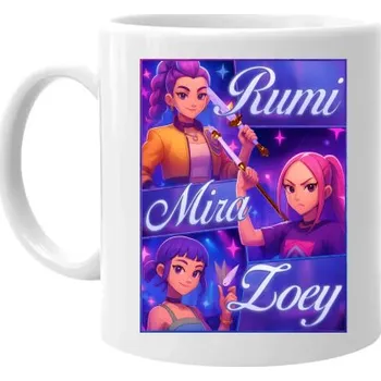 Žertovný předmět Tričkový.cz - Rumi, Mira a Zoey - Huntrix - hrnek s potiskem pro fanoušky filmu KPop Demon Hunters
