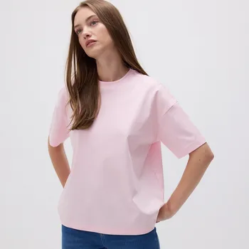 Dámské tričko Reserved - Oversize tričko z marcerované bavlny - pastelově růžová - 157EN-03X - 157EN-03X-XL