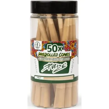 PURIZE předbalené dutinky XTRA Slim Size Cones s filtrem a pěchovátkem, dóza 50 ks (PURIZE® 50x PreRolled Cones XTRA Slim Size - předbalené kónické dutinky z nebělených papírků a s integrovanými XTRA Slim filtry.)