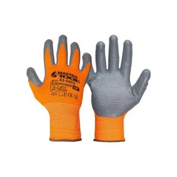 Pracovní rukavice Rukavice pracovní MASTERTOOL pletené bezešvé s nitrilovým žebrovaným povlakem oranžovo/šedá 10" 83-0403