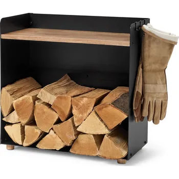 708617 - Tchibo - Široký regál na krbové dřevo s odkládací plochou - barva: černá