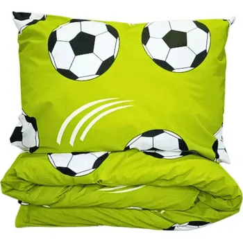 Povlečení Bellatex Junior Fotbal zelené/černé/bílé 140 x 200, 70 x 90 cm zipový uzávěr