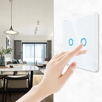 vypínač DOTYKOVÝ SPÍNAČ SVĚTLA SKLENĚNÝ DVOJITÝ SKLO BÍLÝ 2x LED