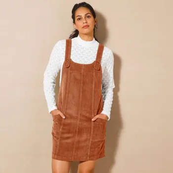 Dámské šaty Rozšířené manšestrové šaty s laclem karamelová 36