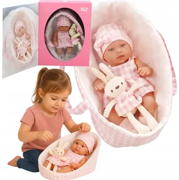 Panenka Panenka Miminko V Nosítku Králíček Oblečení s Mřížkou Růžová V PEVNÉ KRABIČCE