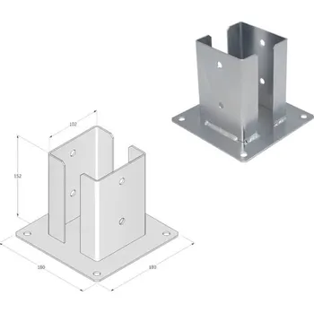 Tesařské kování DOMAX PSPD šroubovací patka sloupku se čtvercovou základnou Žárový zinek (ZNO) PSPD 100 - 102 x 150 x 180 x 2.5 mm (1 ks)