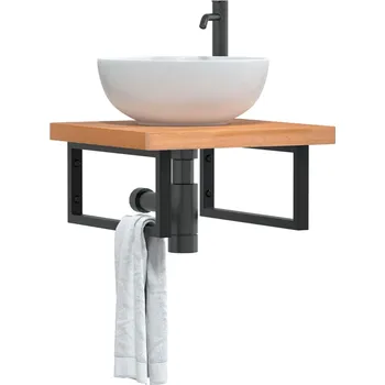 Koupelnový nábytek Deska pod umyvadlo nástěnná ocel a masivní bukové dřevo Hnědá 3302429