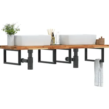 Koupelnový nábytek Deska pod umyvadlo nástěnná ocel a masivní akáciové dřevo Hnědá 3302869