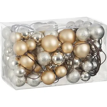 Vánoční dekorace LAALU Vánoční ozdoby - girlanda s ozdobami, champagne, 180 cm, 80 ks