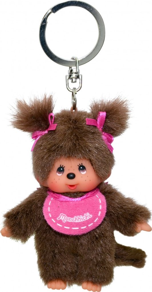Mončičák s bryndáčkem 10 cm přívěsek na klíče monchhichi růžový bryndák