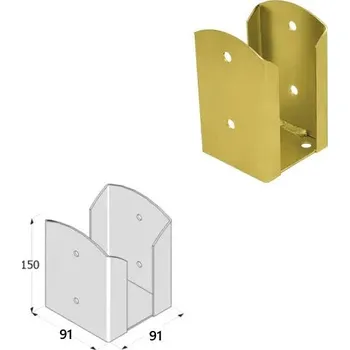 Tesařské kování DOMAX PSPW šroubovací patka sloupku se čtvercovou základnou Galvanický zinek žlutý (ZNZ) PSPW 90 - 92 x 92 x 150 x 2.0 mm (1 ks)