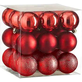Vánoční dekorace LAALU Vánoční ozdoby - koule, červené, průměr 6 cm, 27 ks