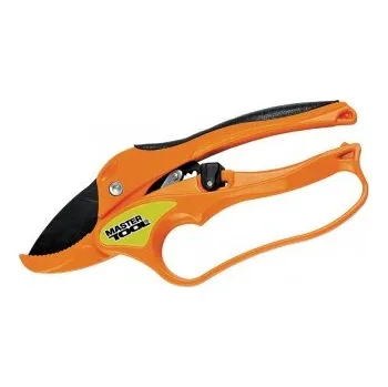 Zahradní nůžky Nůžky zahradní MASTERTOOL ráčnové kovadlinkové 200 mm, kované hliníkové madla pokryté TPR, čepele teflon Mn65 14-6112