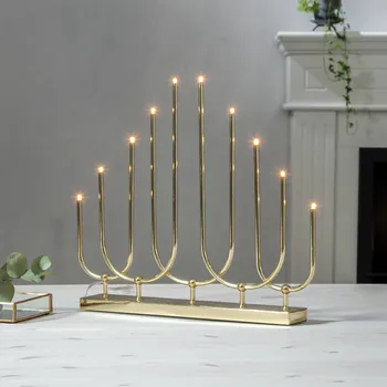 Svítidlo STAR TRADING Svíčka Novum, 10-ramenná, mosazná, kovová, E5 - Délka přívodního kabelu 180 cm 10 x 0,6 W LED - Doprava zdarma
