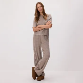 Reserved - Pletené kalhoty se zavazováním - kávová - 640GA-84X - 640GA-84X-XL