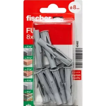 Hmoždinka FISCHER NYLONOVÉ ROZPĚRNÉ HMOŽDINKY FU 8x40mm + KALENÉ ŠROUBY 50 Ks