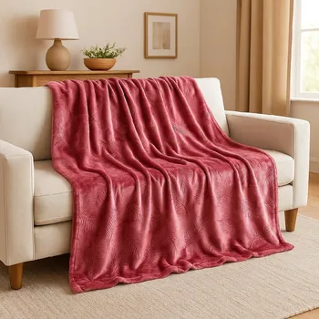 Přehoz na lůžko Mikroplyšová deka 150 x 220 cm A feather Růžová