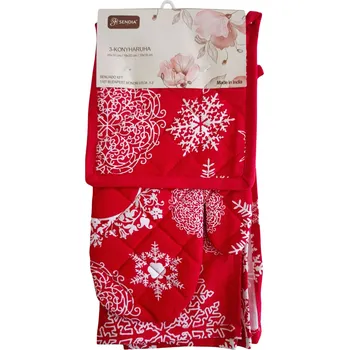 Utěrka Kuchyňská sada s chňapkou 3 ks Vločka červená