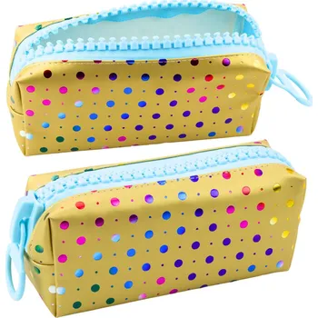 Penál Školní penál organizer zlatý s barevnými puntíky velký zip 21x8cm