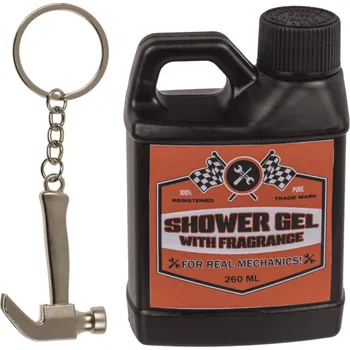 Žertovný předmět Sprchový gel v kanystru a klíčenka kladivo – dárek pro kutily a tesaře