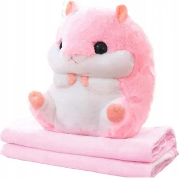 plyšák Křeček plyšák deka polštář plyšová deka komplet 3v1 růžová narozeniny