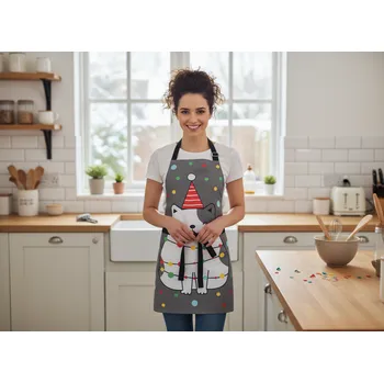 Kuchyňská zástěra Vánoční kuchyňská zástěra HAPPY FRIENDS šedá 60x75 cm 100% bavlna