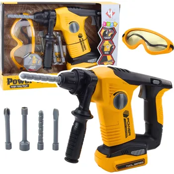 Vrtačka Dětská příklepová vrtačka se 4 nástavci a ochrannými brýlemi žlutá