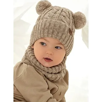 Čepice Dětský komplet čepice + rolák šála 48-344/A Béžová s hnědou - AJS béžová s hnědou 44/48