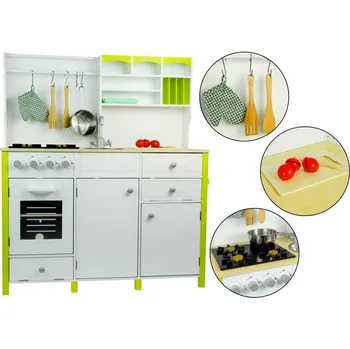 Dětská kuchyňka Dřevěná dětská kuchyňka s příslušenstvím Paula zeleno-bílá