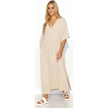 Dámské šaty Denní šaty M835 béžové 4XL-5XL - Makadamia UNI