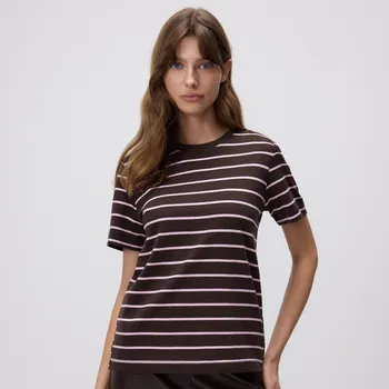 Dámské tričko Reserved - Tričko z&nbsp;mercerované bavlny - tmavě hnědá - 2292T-89X - 2292T-89X-S