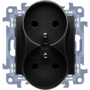 Elektrická zásuvka Simon 10 Dvojitá zásuvka s uzemněním, černá matná CGZ2M.01/49