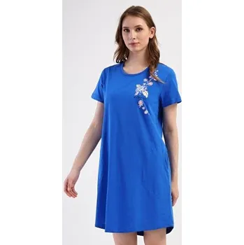 Dámské šaty Dámské domácí šaty s krátkým rukávem Vienetta Secret Květy modrá 1XL