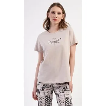 Dámské pyžamo Dámské pyžamo kapri Vienetta Secret Elena béžová 4XL